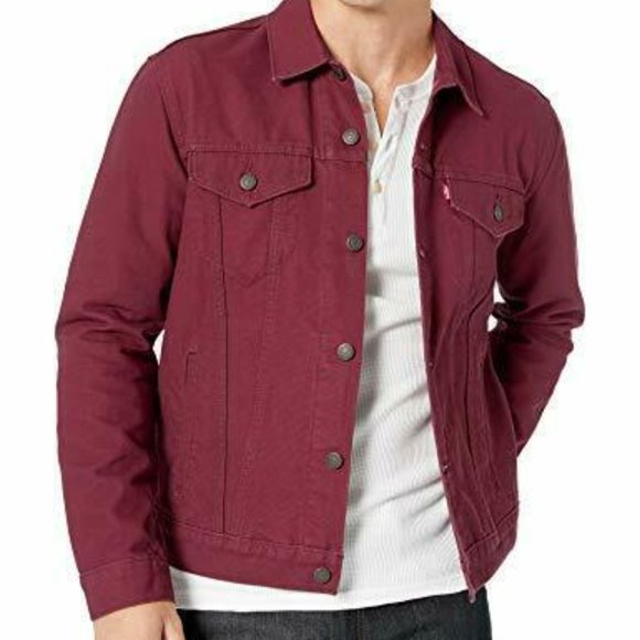 red denim trucker jacket